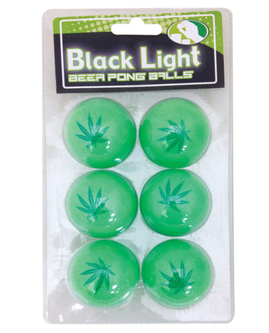 420 Leaf Black Light Pong Balls - Green Pack Of 6