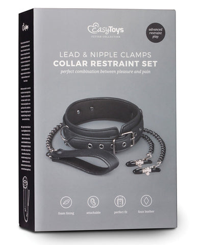 Easy Toys Faux Leather Collar with Nipple Chains