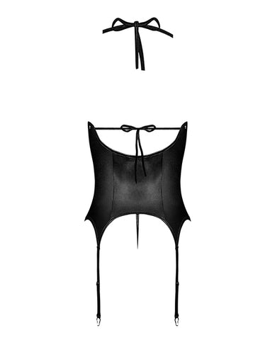 Lust Madame Corset W/metal Garters & G-string Black