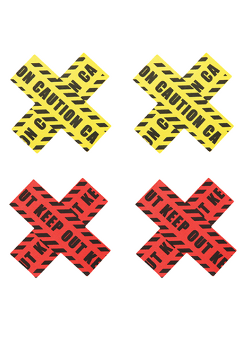 Peekaboos Caution X Pasties - 2 Pairs 1 Red/1 Yellow