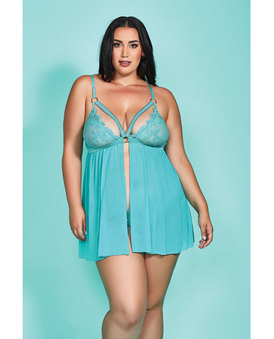 Riley Eyelash Lace Soft Cup Babydoll & Panty Teal