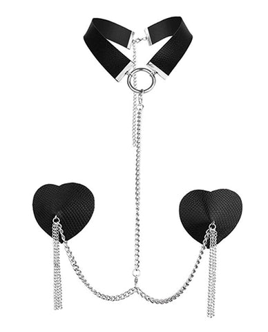 Nipplicious Dominatrix Leather Collar & Pasties W/chain