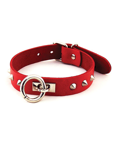 Rouge Leather O Ring Studded Collar