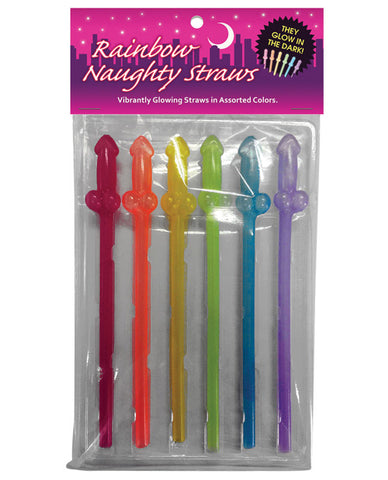 Naughty Glow In The Dark Rainbow Straws - Pack Of 6