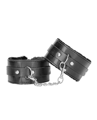 Shots Ouch Black & White Plush Bonded Leather Ankle Cuffs