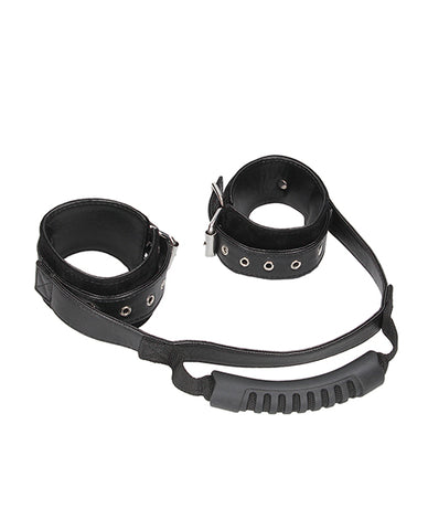 Shots Ouch Black & White Bonded Leather Hand Cuffs W/handle