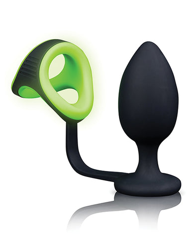 Shots Ouch Butt Plug W/cock Ring & Ball Strap - Glow In The Dark