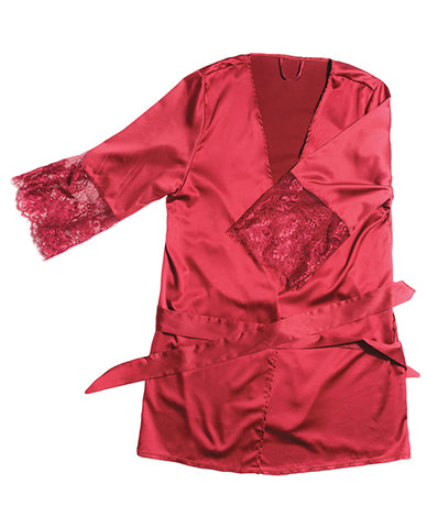 Stretch Satin Robe W/eyelash Lace Sleeve Merlot O/s