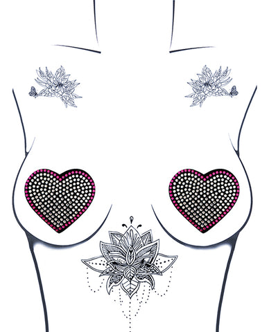 Neva Nude Burlesque Heart N' Soul Crystal Heart Pasties - Pink/clear O/s