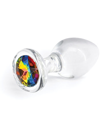 Crystal Desires Glass Round Rainbow Gem Butt Plug