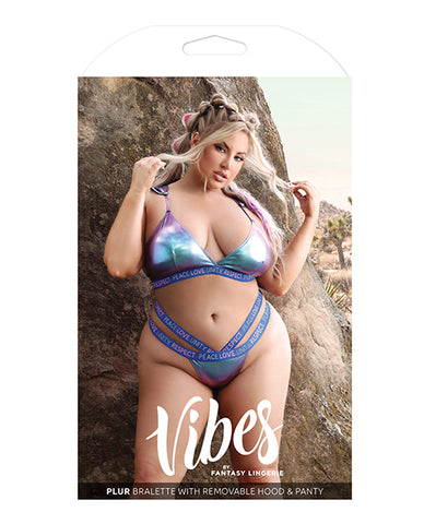 Vibes Plur Bralette W/removable Hood & Panty Iridescent