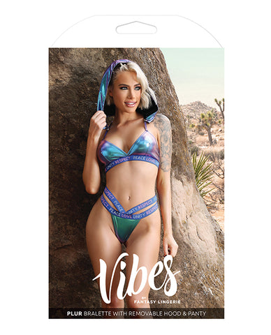 Vibes Plur Bralette W/removable Hood & Panty Iridescent