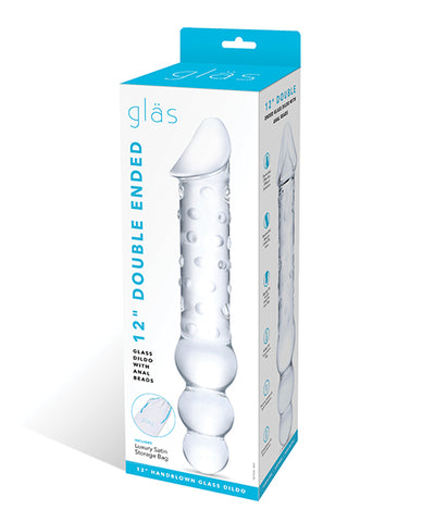 Glas 12" Double Ended Glass Dildo w/Anal Beads