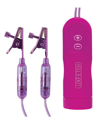 Lux Fetish Vibrating Nipple Clamps w/Wired Remote Control