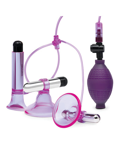 Lux Fetish Vibrating Nipple Suckers w/Clitoral Pump & Quick Release