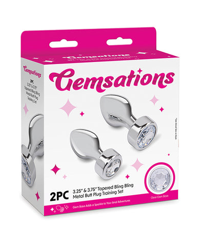 Gemsations 2 pc 3.25" & 3.7" Tapered Bling Bling Metal Butt Plug Training Set