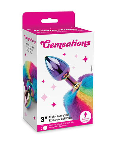 Gemsations 2.95" Metal Bunny Tail Rainbow Butt Plug