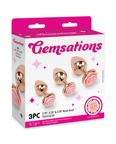 Gemsations 3 pc 2.75" & 3.15" & 3.7" Rose Metal Butt Plug Training Set