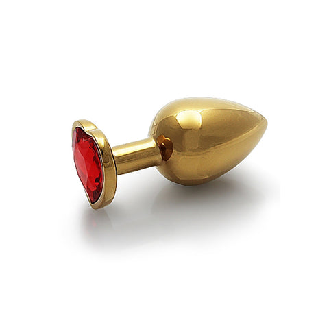 Shots Ouch! Heart Gem Butt Plug Small - Gold/Ruby Red