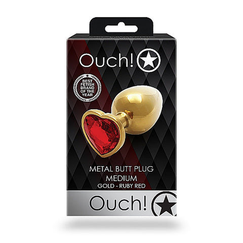 Shots Ouch! Heart Gem Butt Plug Small - Gold/Ruby Red