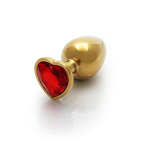 Shots Ouch! Heart Gem Butt Plug Small - Gold/Ruby Red
