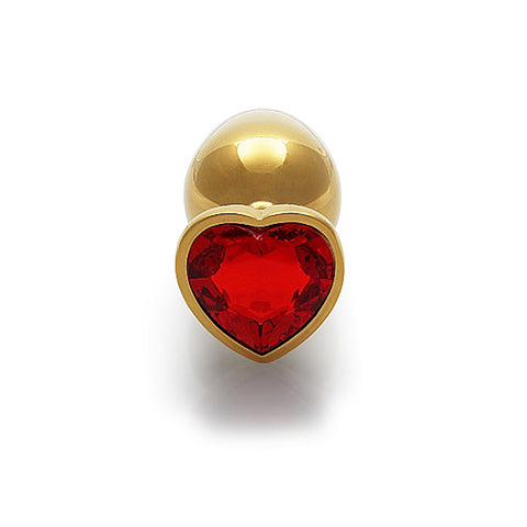 Shots Ouch! Heart Gem Butt Plug Small - Gold/Ruby Red