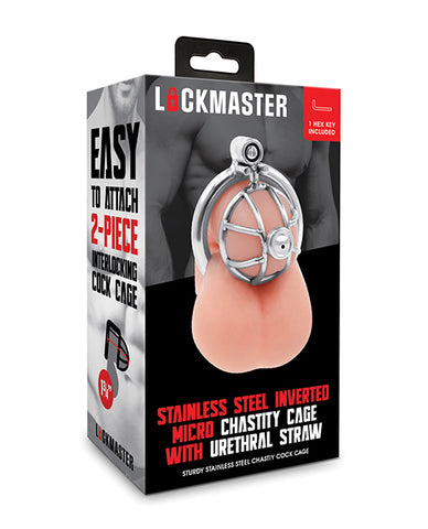 Lockmaster Stainless Steel Inverted Micro Chastity Cage w/Urethral Straw