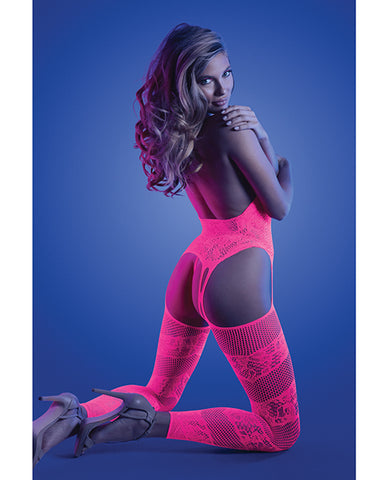 Glow Captivating Halter Bodystocking & G-string Neon Pink