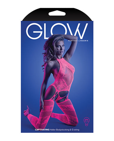 Glow Captivating Halter Bodystocking & G-string Neon Pink