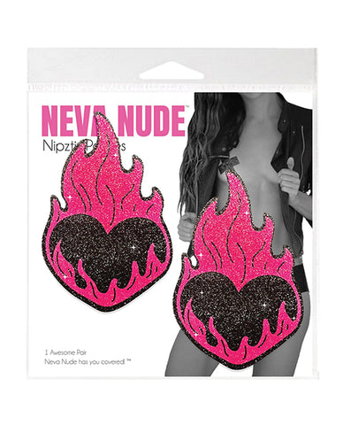 Neva Nude Flaming Heart Glitter Pasties - Black/Red O/S