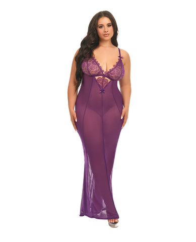 Katana Mesh & Eyelash Lace Gown - Purple 1X/2X