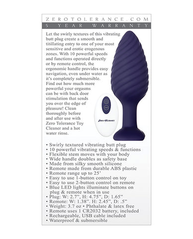 Zero Tolerance Wicked Twister Anal Rechargeable Plug