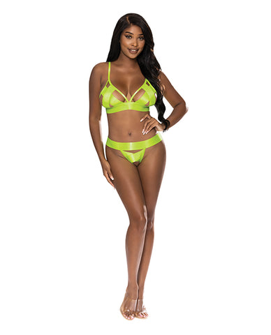 Strap Tease Bra & Crotchless Panty Neon