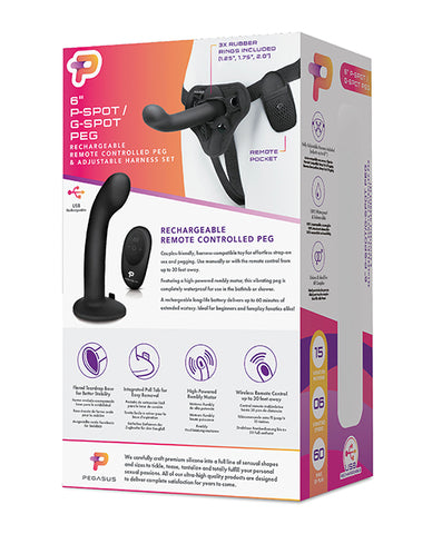 Pegasus 6" Rechargeable P-spot G-spot Peg W/adjustable Harness & Remote Set