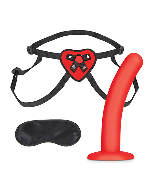 Lux Fetish 5" Dildo W/red Heart Strap On Harness Set