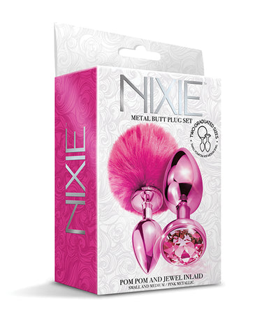 Nixie Metal Butt Plug Set W/jewel Inlaid & Pom Pom