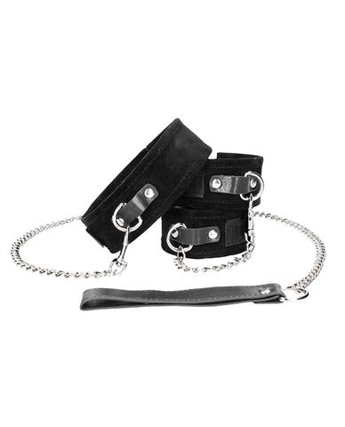 Shots Ouch Black & White Velcro Collar W/leash & Hand Cuffs