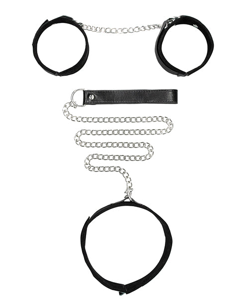 Shots Ouch Black & White Velcro Collar W/leash & Hand Cuffs
