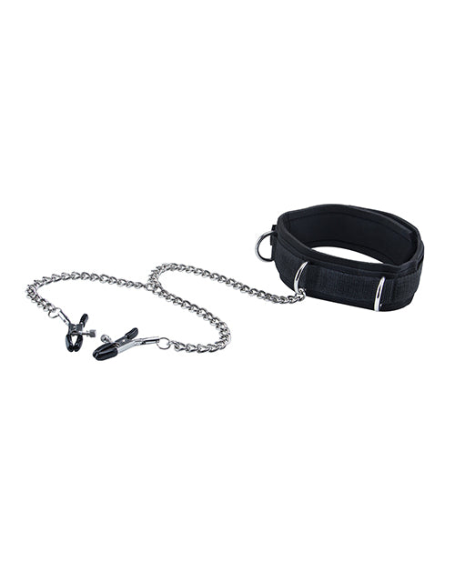 Shots Ouch Black & White Velcro Collar W/nipple Clamps