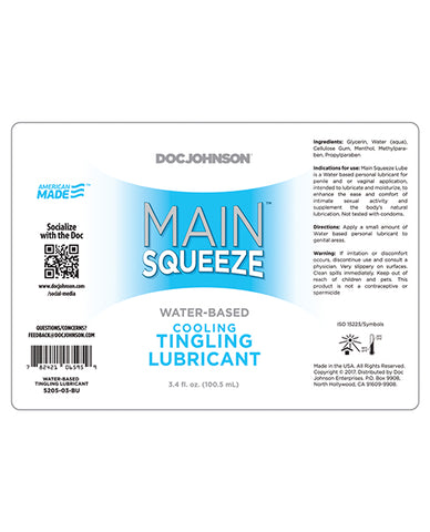 Main Squeeze Cooling/tingling Water-based Lubricant