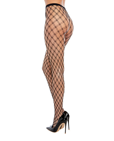 Double Fence Net Pantyhose - Black O/S