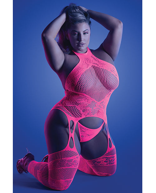 Glow Captivating Halter Bodystocking & G-string Neon Pink