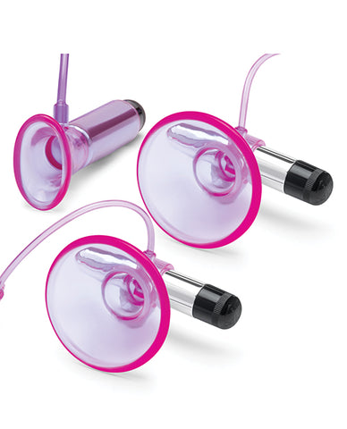 Lux Fetish Vibrating Nipple Suckers w/Clitoral Pump & Quick Release