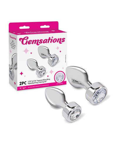 Gemsations 2 pc 3.25" & 3.7" Tapered Bling Bling Metal Butt Plug Training Set