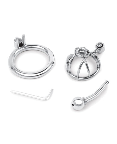 Lockmaster Stainless Steel Inverted Micro Chastity Cage w/Urethral Straw