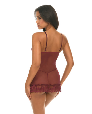 Valentine Lacey Babydoll w/G-String - Zinfandel