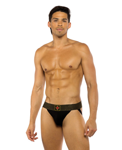 Sacred Heart Jockstrap w/Contoured Pouch & Studded Elastic Waist - Black