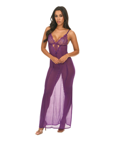 Katana Mesh & Eyelash Lace Gown - Purple