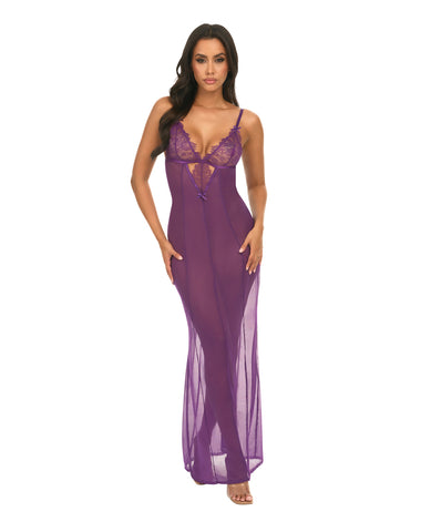 Katana Mesh & Eyelash Lace Gown - Purple