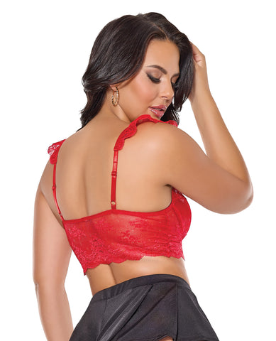 Scallop Stretch Lace Soft Cup Bralette - Red O/S